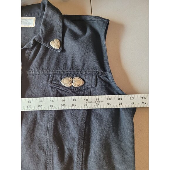 Museum Collection Black Denim Vest Womens XL Metal Heart Buttons Sleeveless Coll - Picture 5 of 10
